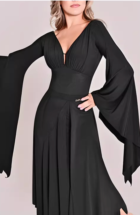 UDANCE long-sleeved ballroom dance top leaking back body suit elegant premium back strap AMD10