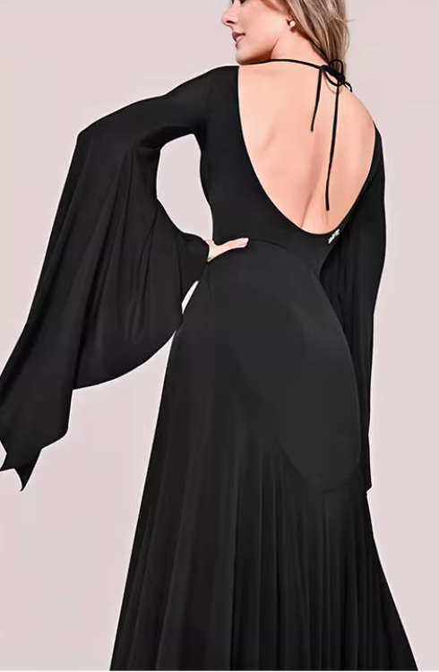 UDANCE long-sleeved ballroom dance top leaking back body suit elegant premium back strap AMD10