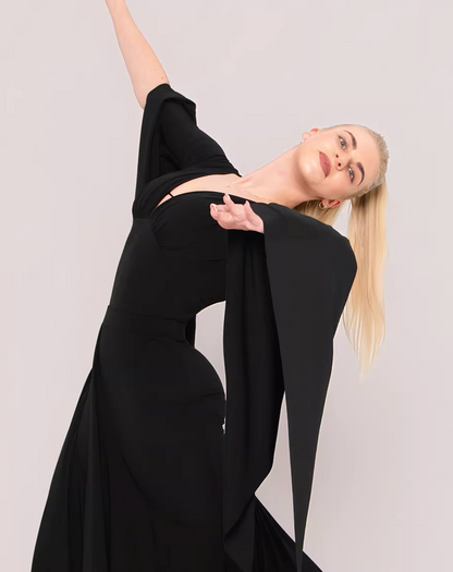 UDANCE long-sleeved ballroom dance top leaking back body suit elegant premium back strap AMD10