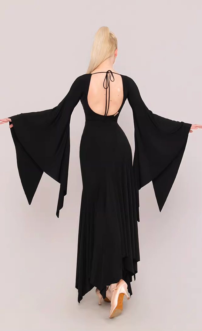 UDANCE long-sleeved ballroom dance top leaking back body suit elegant premium back strap AMD10