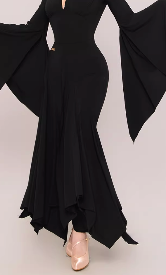 UDANCE ballroom long dress asymmetrical hem long skirt irregular cut silky pendant AMD05