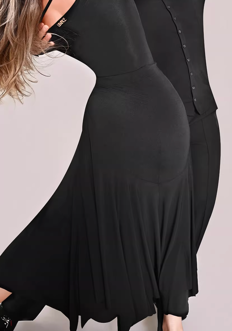 UDANCE ballroom long dress asymmetrical hem long skirt irregular cut silky pendant AMD05