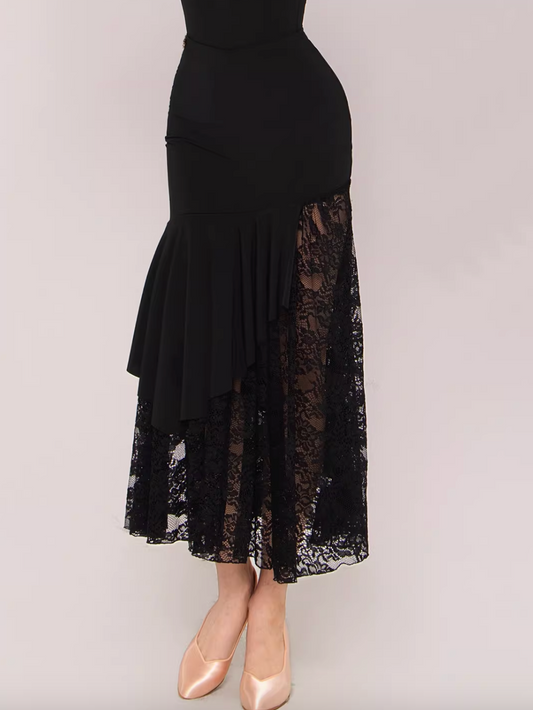 UDANCE modern skirt lace splicing pendulum long skirt embroidery hollow splicing versatile AMD12