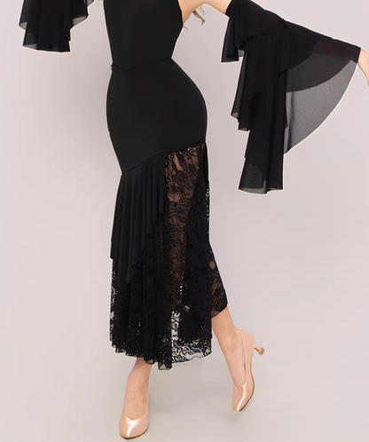 UDANCE modern skirt lace splicing pendulum long skirt embroidery hollow splicing versatile AMD12