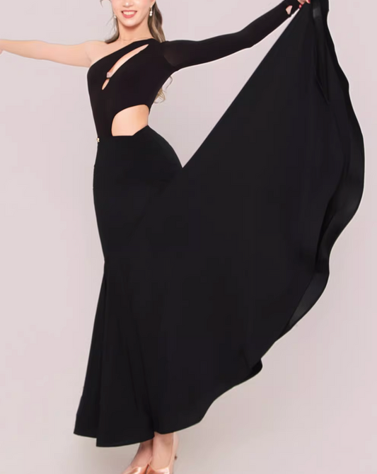 UDANCE Ballroom Dance Fishtail Maxi Skirt High Waist Pleated Fishbone Swing Skirt AMD04