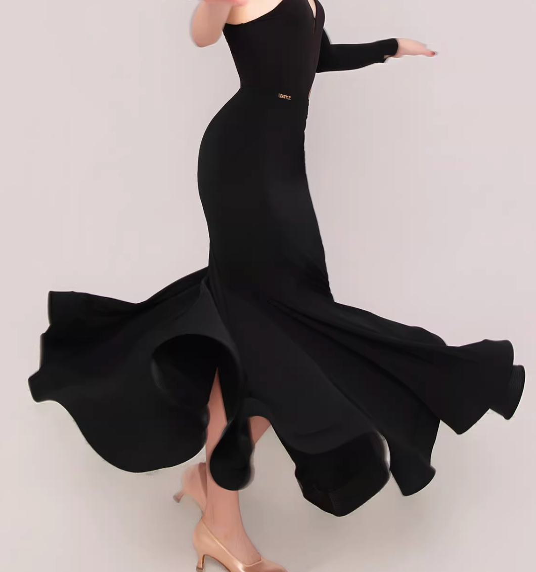 UDANCE Ballroom Dance Fishtail Maxi Skirt High Waist Pleated Fishbone Swing Skirt AMD04
