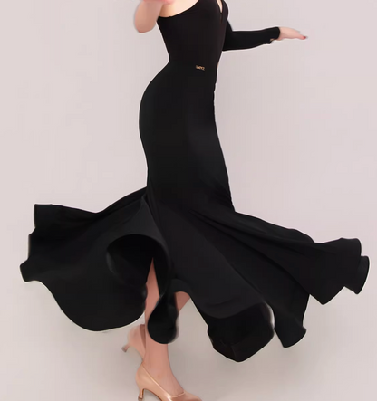 UDANCE Ballroom Dance Fishtail Maxi Skirt High Waist Pleated Fishbone Swing Skirt AMD04
