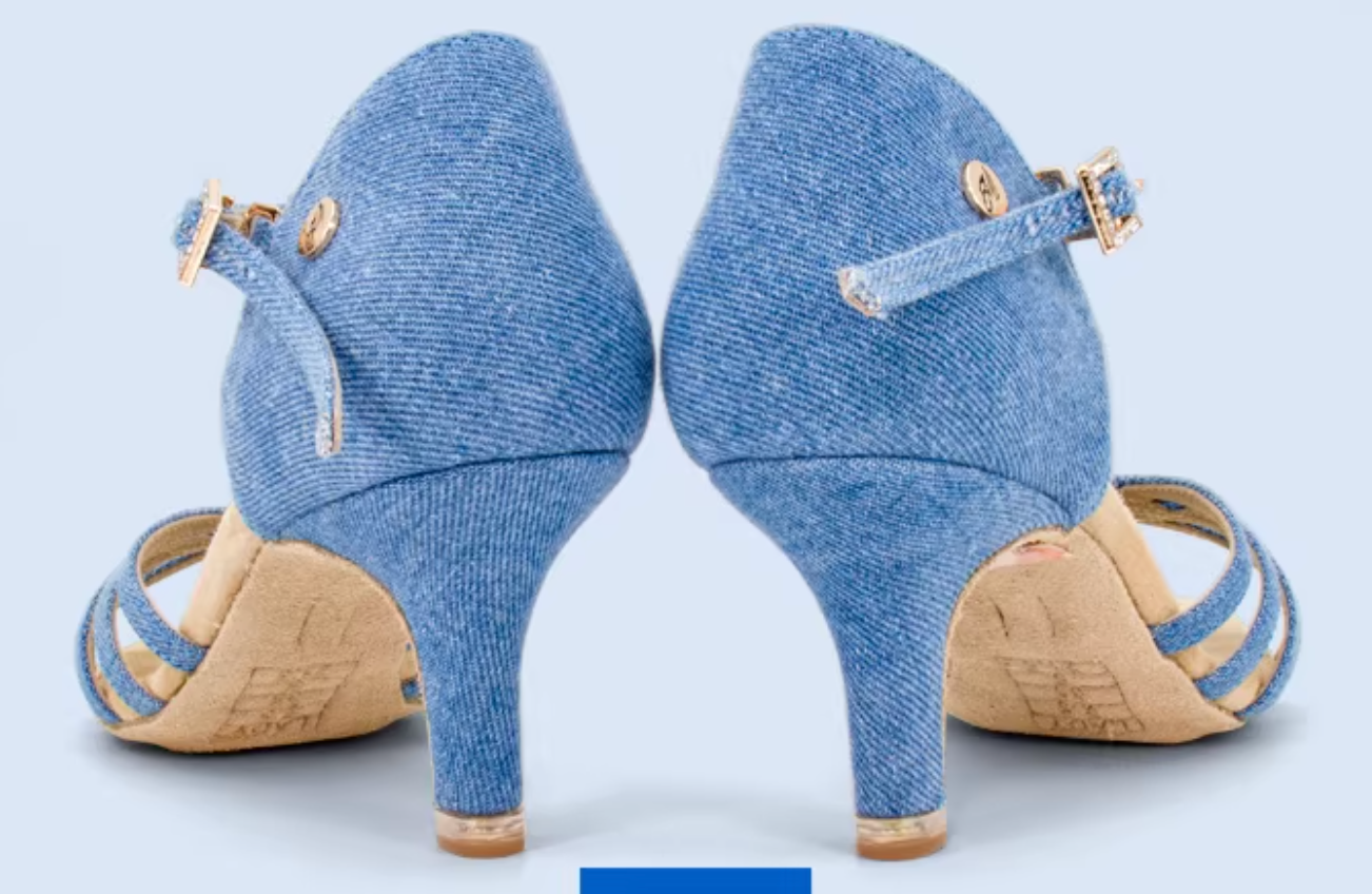 ABA.L100FE Women's Denim T-Strap Latin Dance Shoes - Mine·Jas