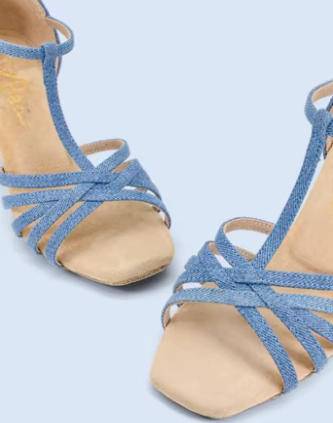 ABA.L100FE Women's Denim T-Strap Latin Dance Shoes - Mine·Jas