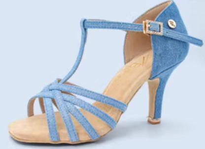 ABA.L100FE Women's Denim T-Strap Latin Dance Shoes - Mine·Jas
