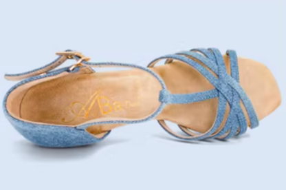 ABA.L100FE Women's Denim T-Strap Latin Dance Shoes - Mine·Jas