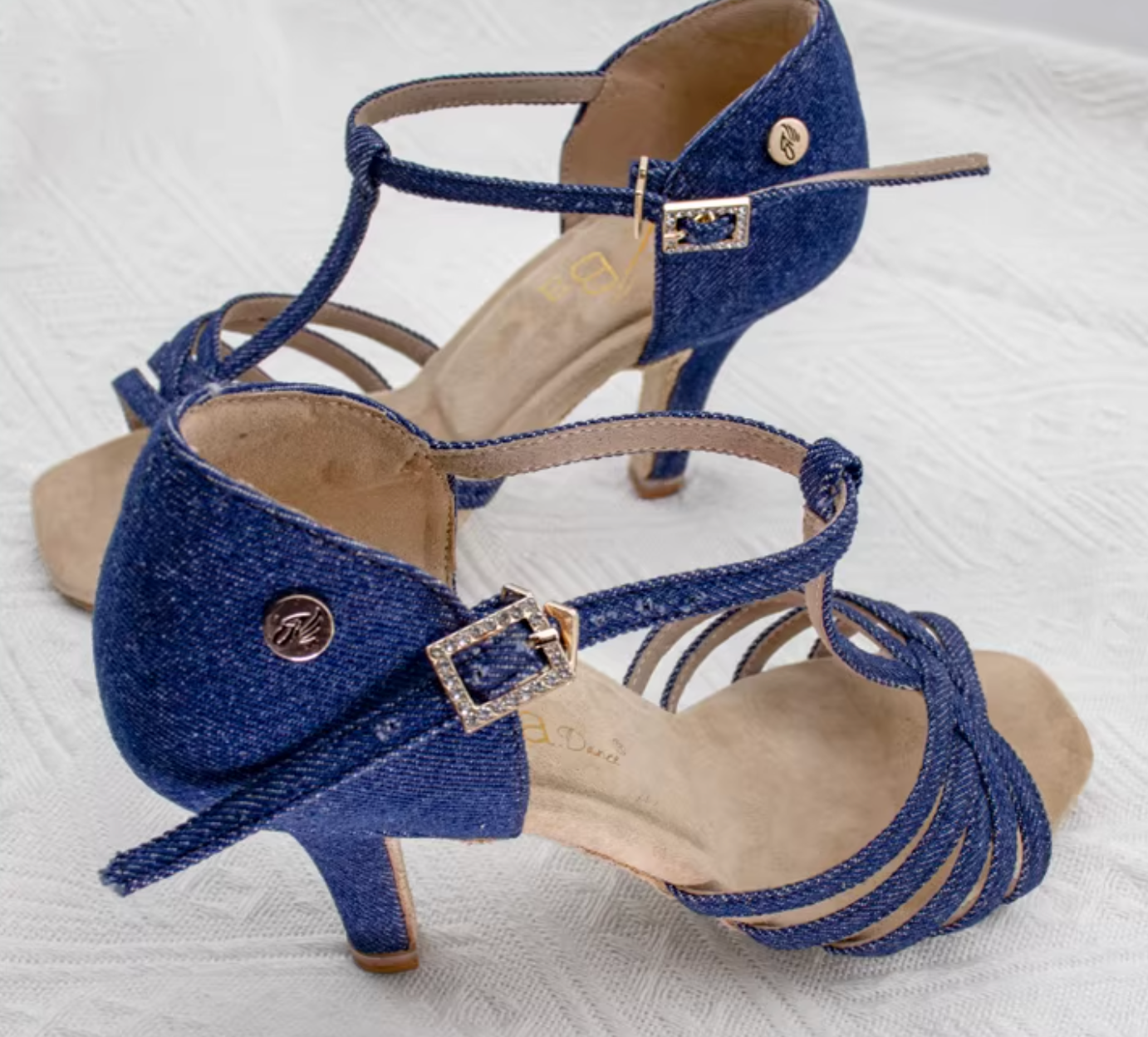 ABA.L101FE Ladies Dark Denim T-Strap Latin Dance Shoes - Mine·Jas