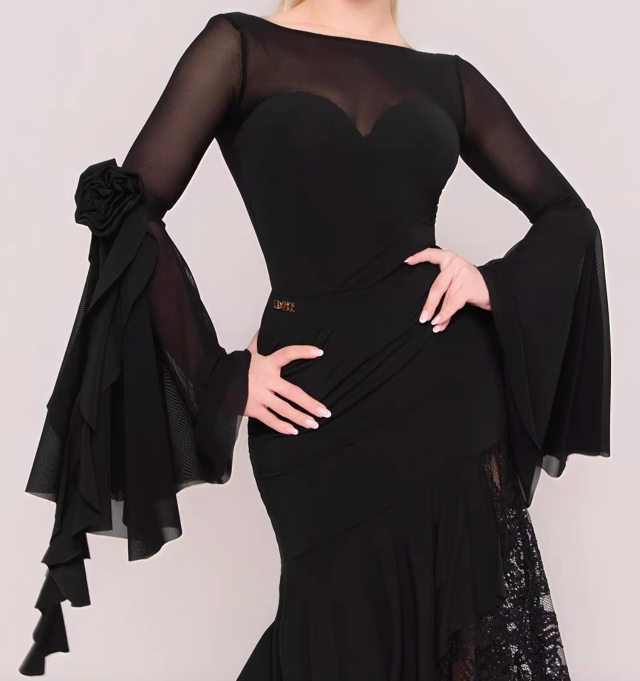 UDANCE ballroom pendulum body suit pendulum sleeve body suit lotus leaf sleeve mesh splicing top AMD11