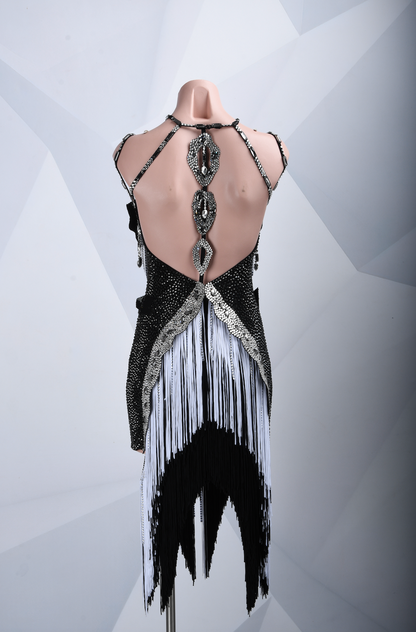 MINEJAS.L073 Black White Fringe Latin Dance Dress