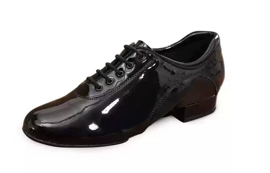 DRH 301C Scarpe da ballo da sala per ragazzo in pelle verniciata nera lucida