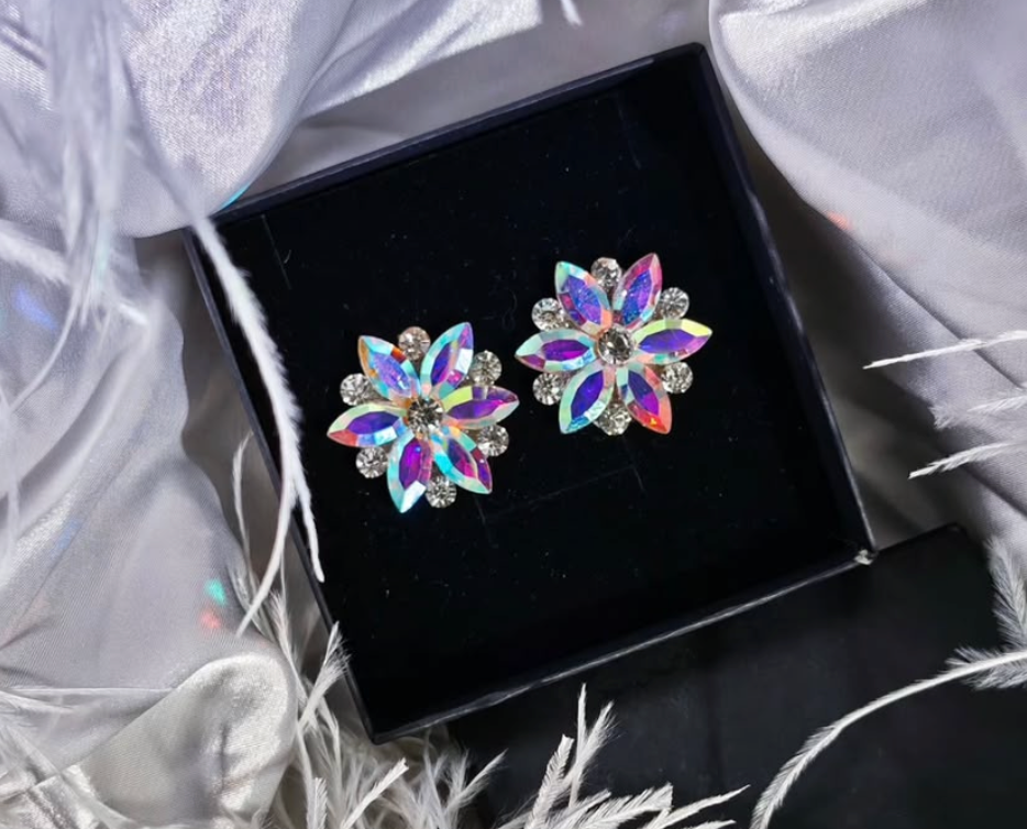 Bespoke Handmade Rhinestone Dance Jewelry Dazzling Long Crystal Earrings for Latin Ballroom Competition Stage