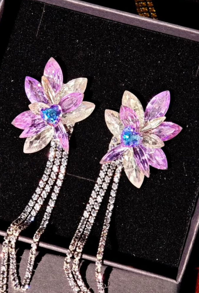 Personalized Handcrafted Sparkling Rhinestone Earrings Professional Latin & Ballroom Dance Competition Jewelry