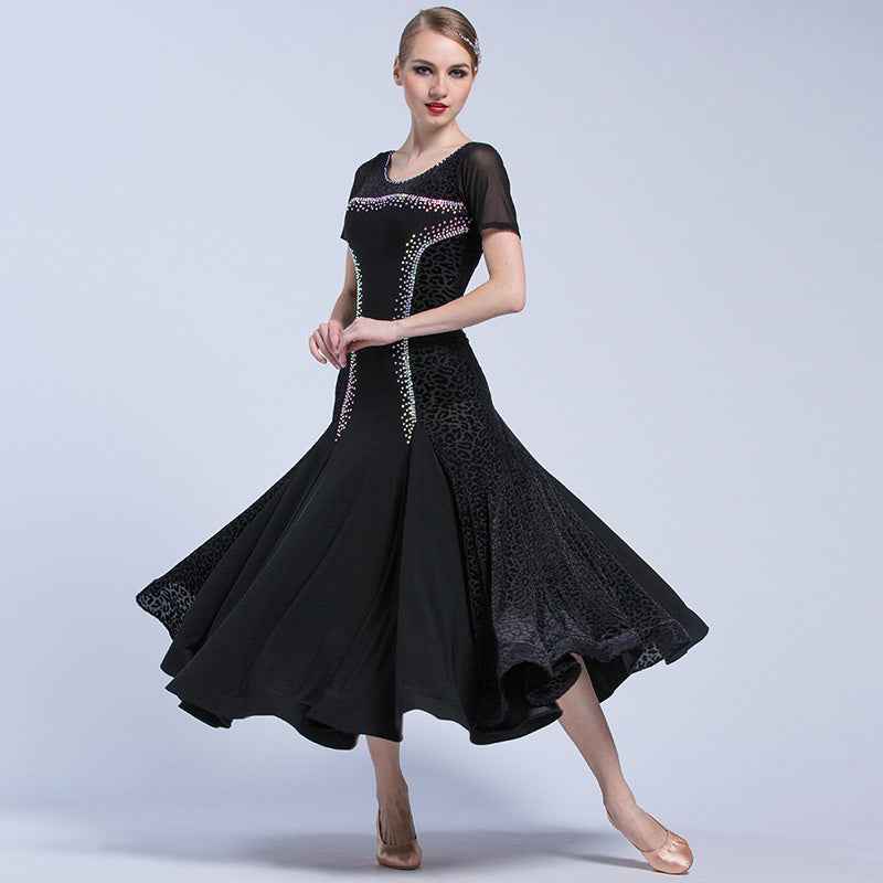 Y.M-1707 Women Ballroom Dance Practice Dress Long Big Swing Skirt Training Costume for Spring Summer