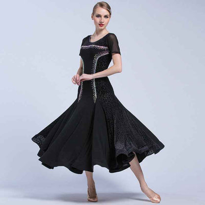 Y.M-1707 Women Ballroom Dance Practice Dress Long Big Swing Skirt Training Costume for Spring Summer
