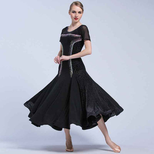 Y.M-1707 Women Ballroom Dance Practice Dress Long Big Swing Skirt Training Costume for Spring Summer