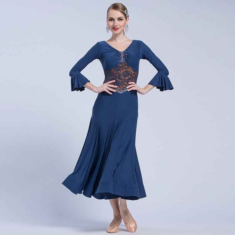 Y.M-1750 Women V-Neck Ballroom Dance Practice Dress Training Costume for Spring Summer