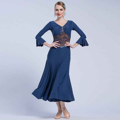 Y.M-1750 Women V-Neck Ballroom Dance Practice Dress Training Costume for Spring Summer