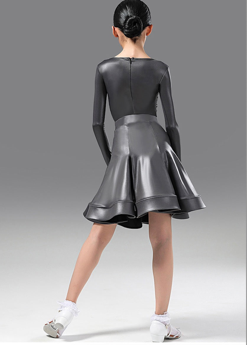 MLX.L8966GS GIRLS KIDS LATIN DRESS IMITATION LEATHER SILVER COLOR
