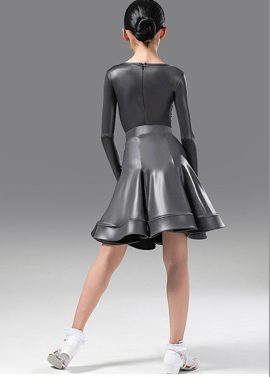 MLX.L8966GS GIRLS KIDS LATIN DRESS IMITATION LEATHER SILVER COLOR