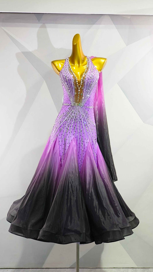 MINEJAS.L053 Purple Black Gradient Ballroom Dance Dress