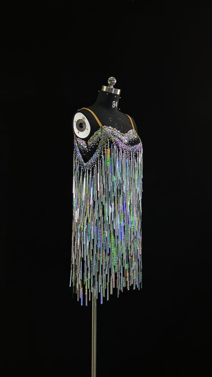 MINEJAS.DB236 Silver Latin Dance Dress with Sequins