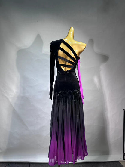 purple dance dress MINEJAS.L005F Elegant Black and Purple One-Shoulder Smooth Dance Dress – Mine·Jas