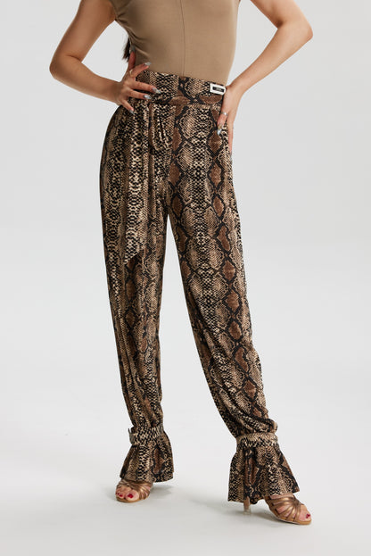 VERNA.VL2512 Women Modern Latin Dance Bloom Pants Black Snake Print Leopard Print Professional Training Competition Dance Trousers