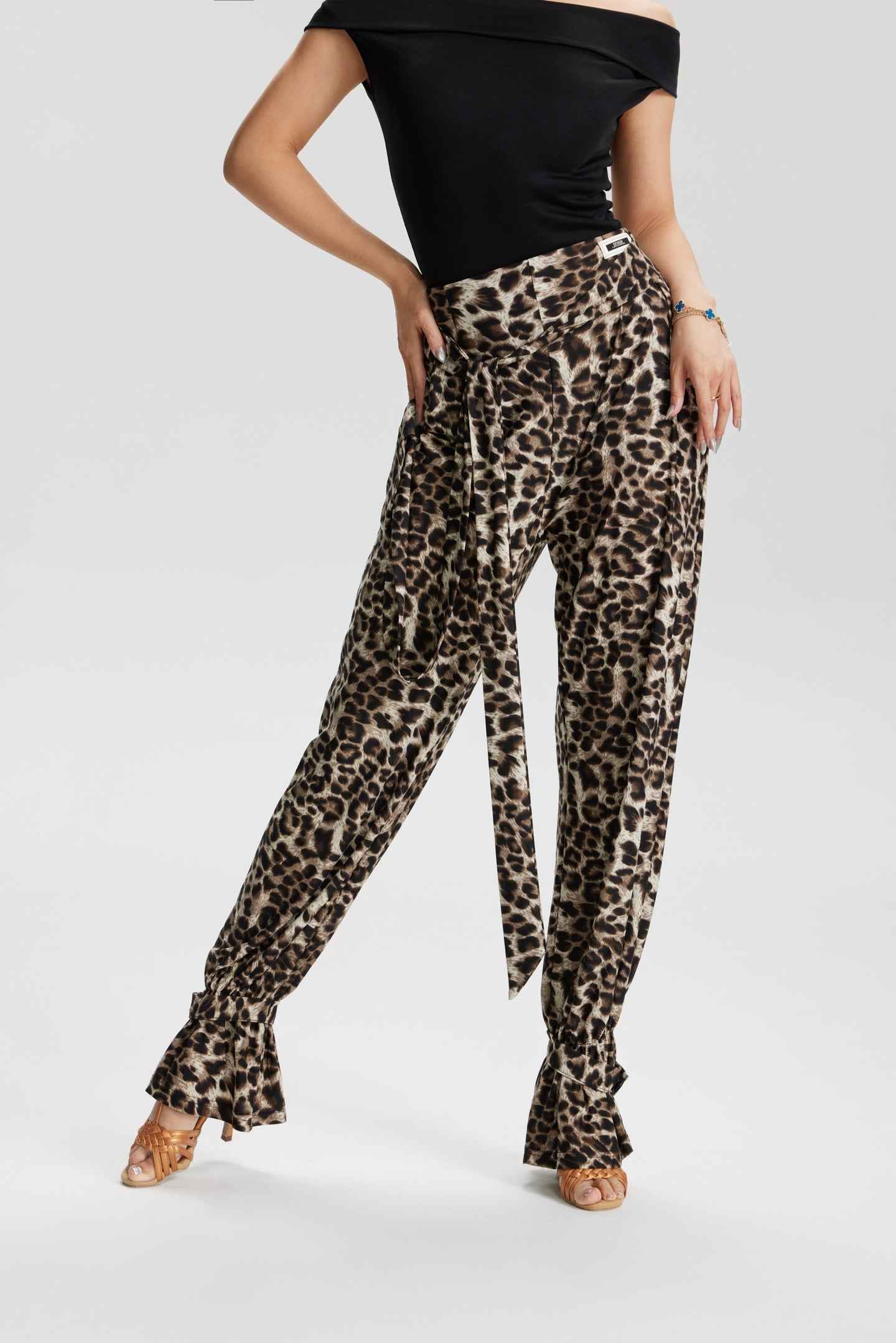 VERNA.VL2512 Women Modern Latin Dance Bloom Pants Black Snake Print Leopard Print Professional Training Competition Dance Trousers