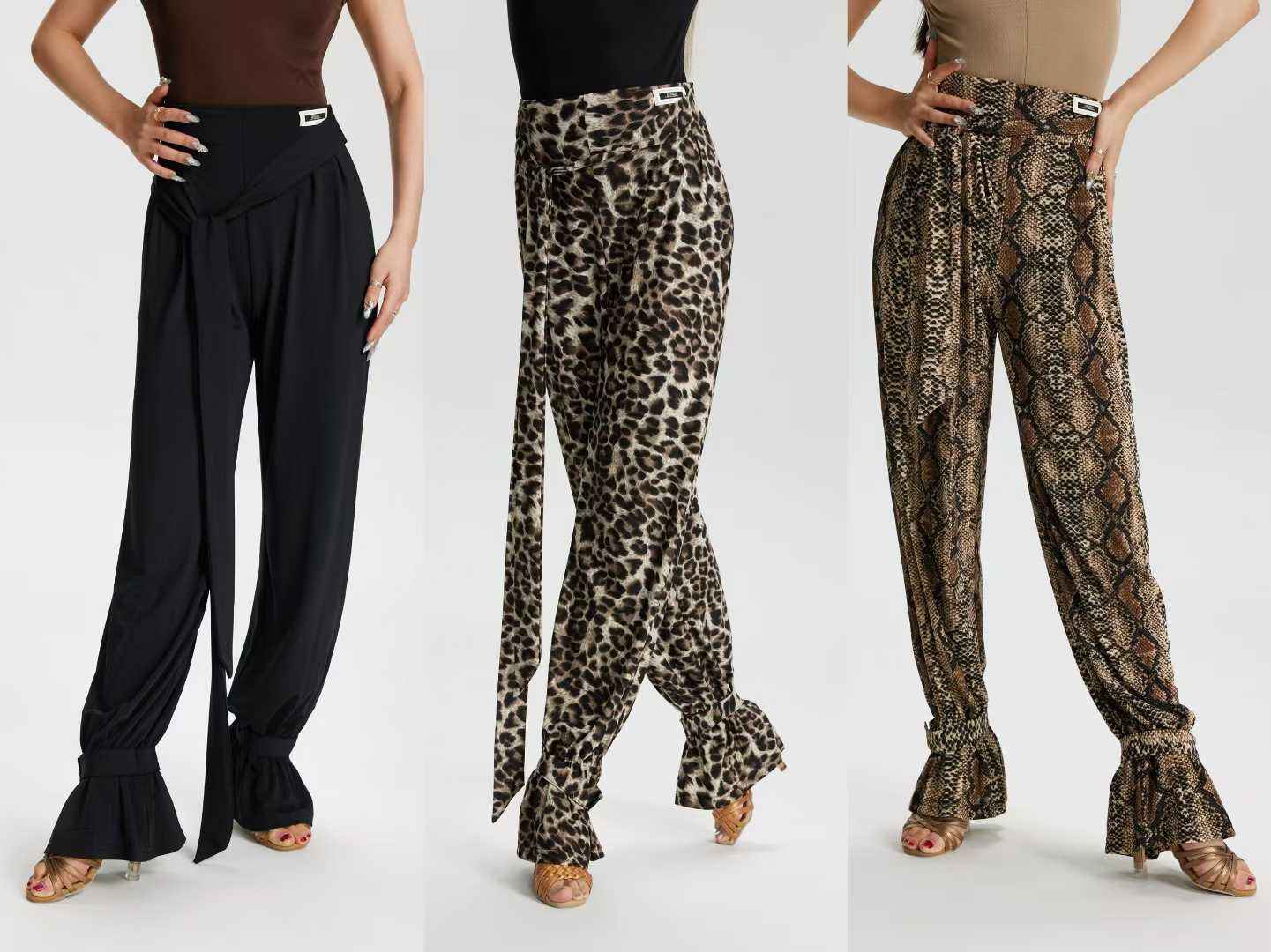 VERNA.VL2512 Women Modern Latin Dance Bloom Pants Black Snake Print Leopard Print Professional Training Competition Dance Trousers