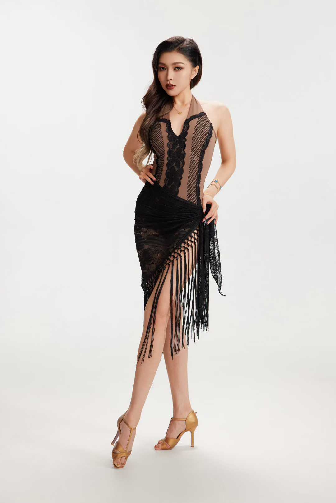 VERNA.VL2616 Floral Print Long Fringe Dance Triangle Scarf