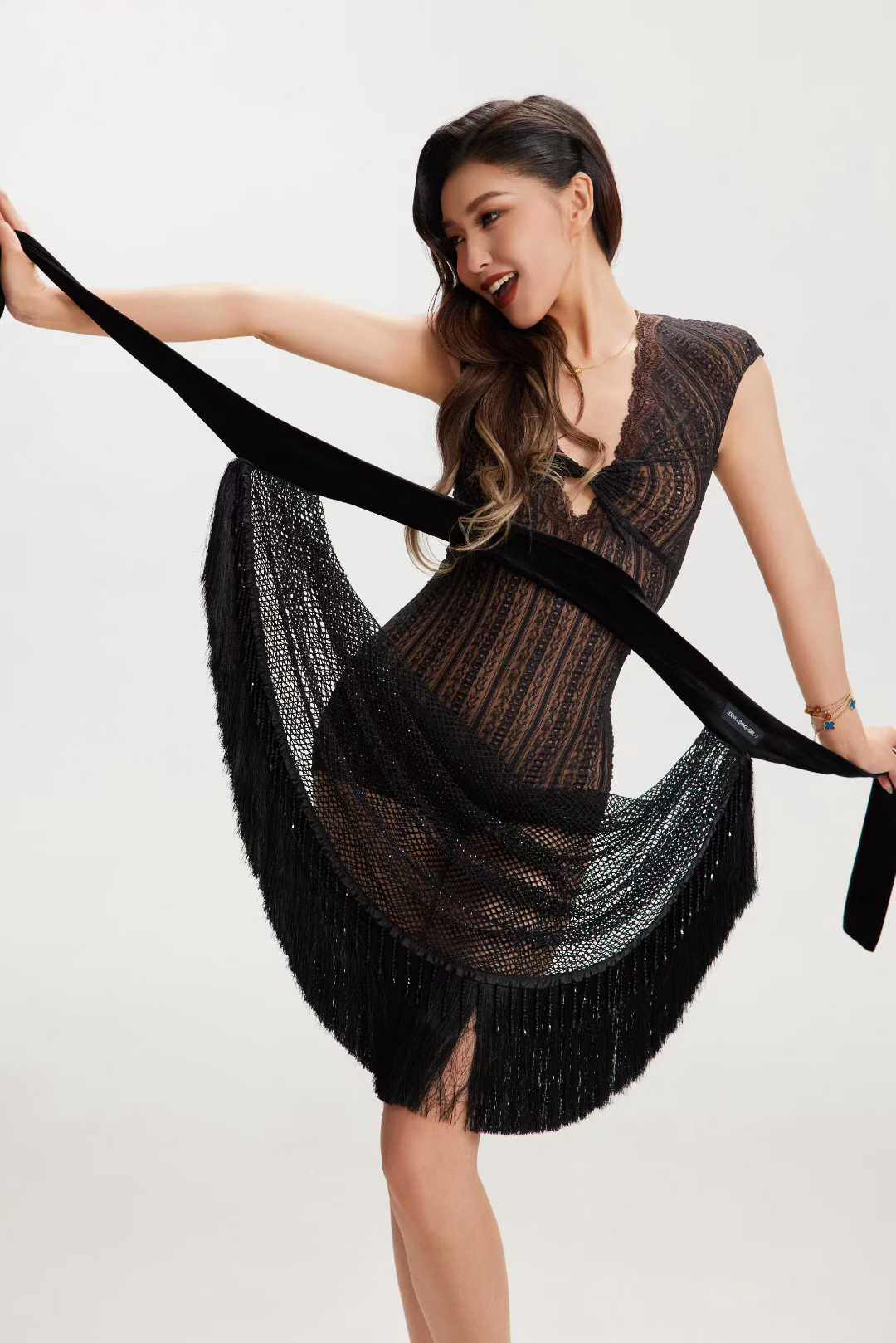 VERNA.VABGY002 Women’s Tassel Rhinestone Latin Dance Practice Dress with Strappy Back - Mine·Jas
