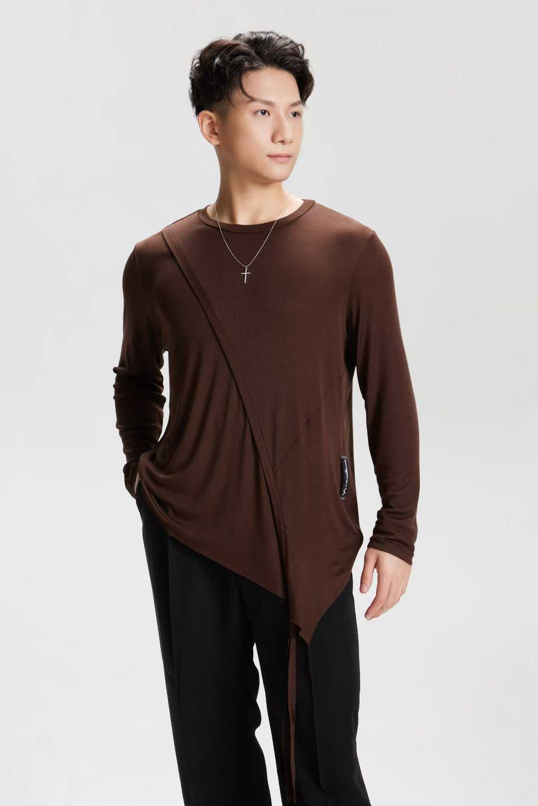 VERNAxBANGGIRL.VA005 Men's Loose Latin Practice Top, Skin-Friendly Fabric - Mine·Jas