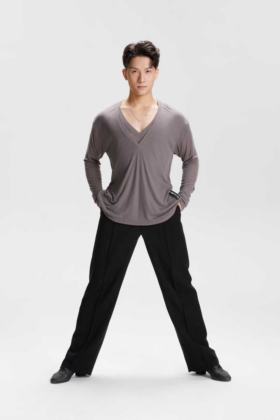 VERNAxBANGGIRL.VA007 Men's Stylish Loose Fit Latin Practice Top, Soft Skin-Friendly Fabric - Mine·Jas