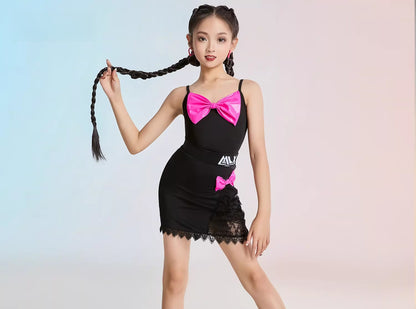 MLX8213/8393 Children's Latin Dance Suit Children's Dance Performance Practice Suit Advanced Sense Suspender Skirt Set