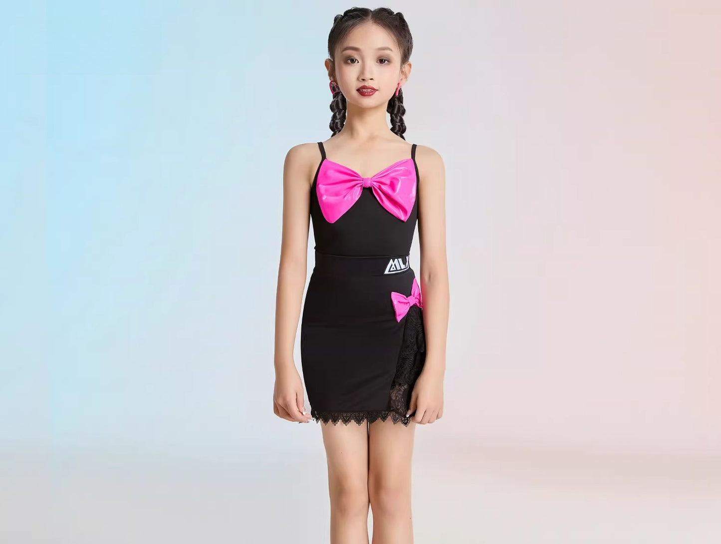 MLX8213/8393 Children's Latin Dance Suit Children's Dance Performance Practice Suit Advanced Sense Suspender Skirt Set