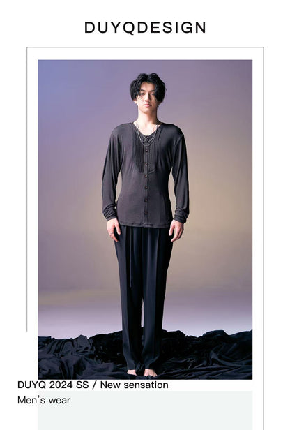 DUYQ.New Men-013 Round-neck Knit Long-sleeve Top - Professional Men's Standard Latin Dance Practice Wear