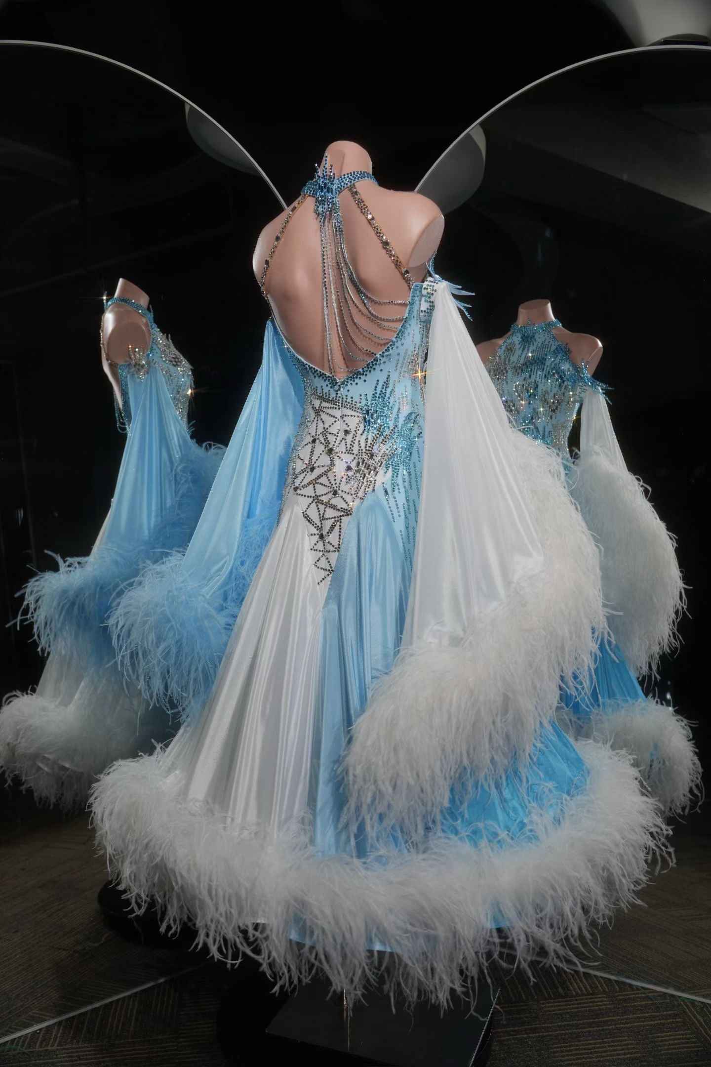 PEI.B001 Luxury Standard Ballroom Dance Dress Rhinestone Feather