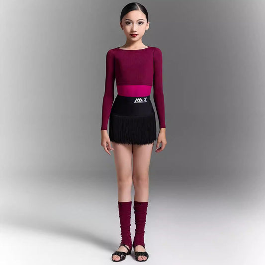 MLX8196 Professional Children's Latin Dance Clothing Tassel Skirt Suspender Children's Practice Suit Dance Class Suit