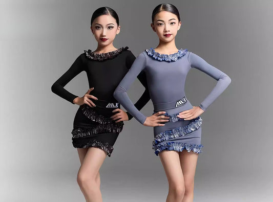 MLX autumn and winter long-sleeved Latin dance children's practice suit professional national standard girls' dance training performance suit