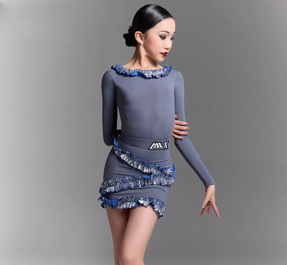 MLX autumn and winter long-sleeved Latin dance children's practice suit professional national standard girls' dance training performance suit