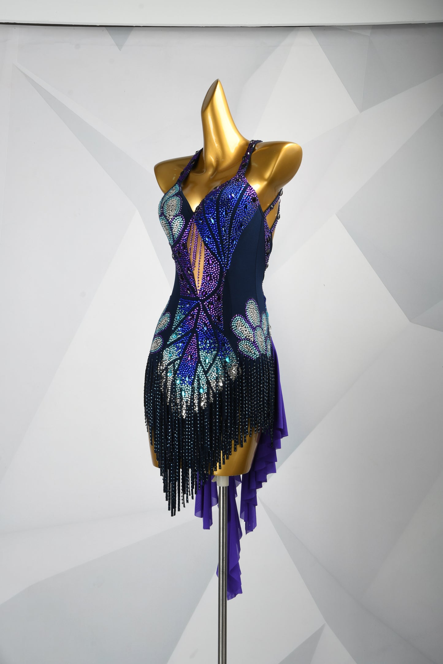 MINEJAS.F1026 Purple-Blue Petal Line Ultra-Short Latin Competition Dress - Mine·Jas