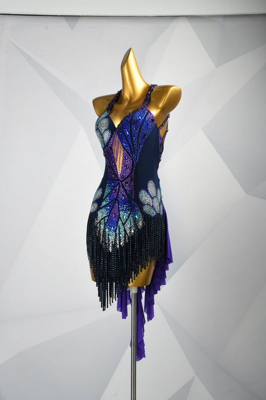 MINEJAS.F1026 Purple-Blue Petal Line Ultra-Short Latin Competition Dress - Mine·Jas