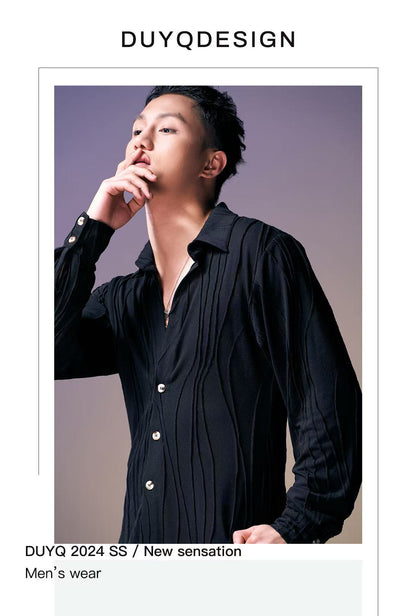 DUYQ.New Men-016 Wave Texture Shirt - Professional Men's Standard Latin Dance Practice Wear for Daily Use