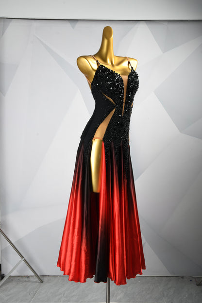 MINEJAS 2526 Black to Red Gradient Dress | Sleek American Smooth Style