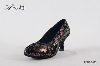 ABA DANCE.A8013 Black Leather Women's Ballroom Social dance Shoes | Elastic Strap Stylish Flats